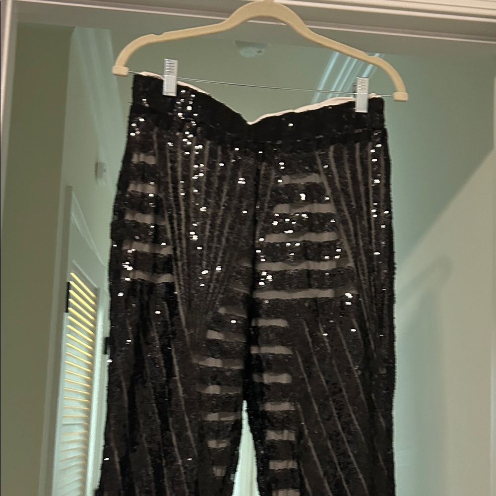 Elegant Black Sequin Women's Pants - Picture 2 of 4